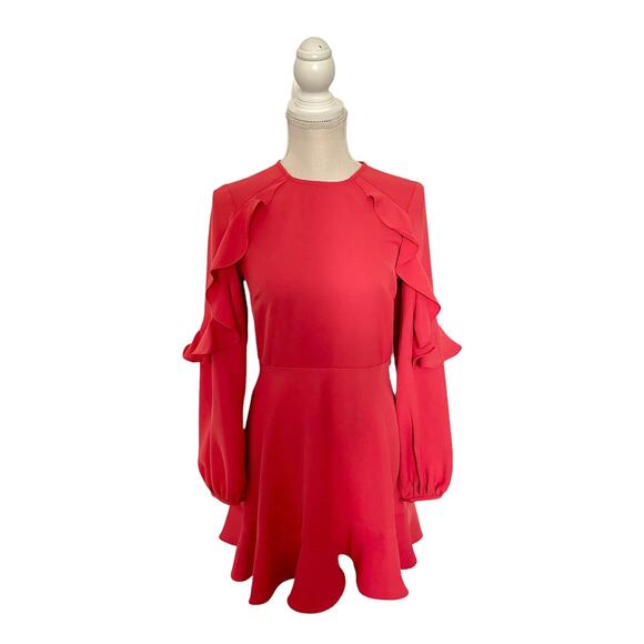 Jay Godfrey Gerry Ruffled Tie Back Flounce Mini Dress Red Size 4 - Picture 1 of 12